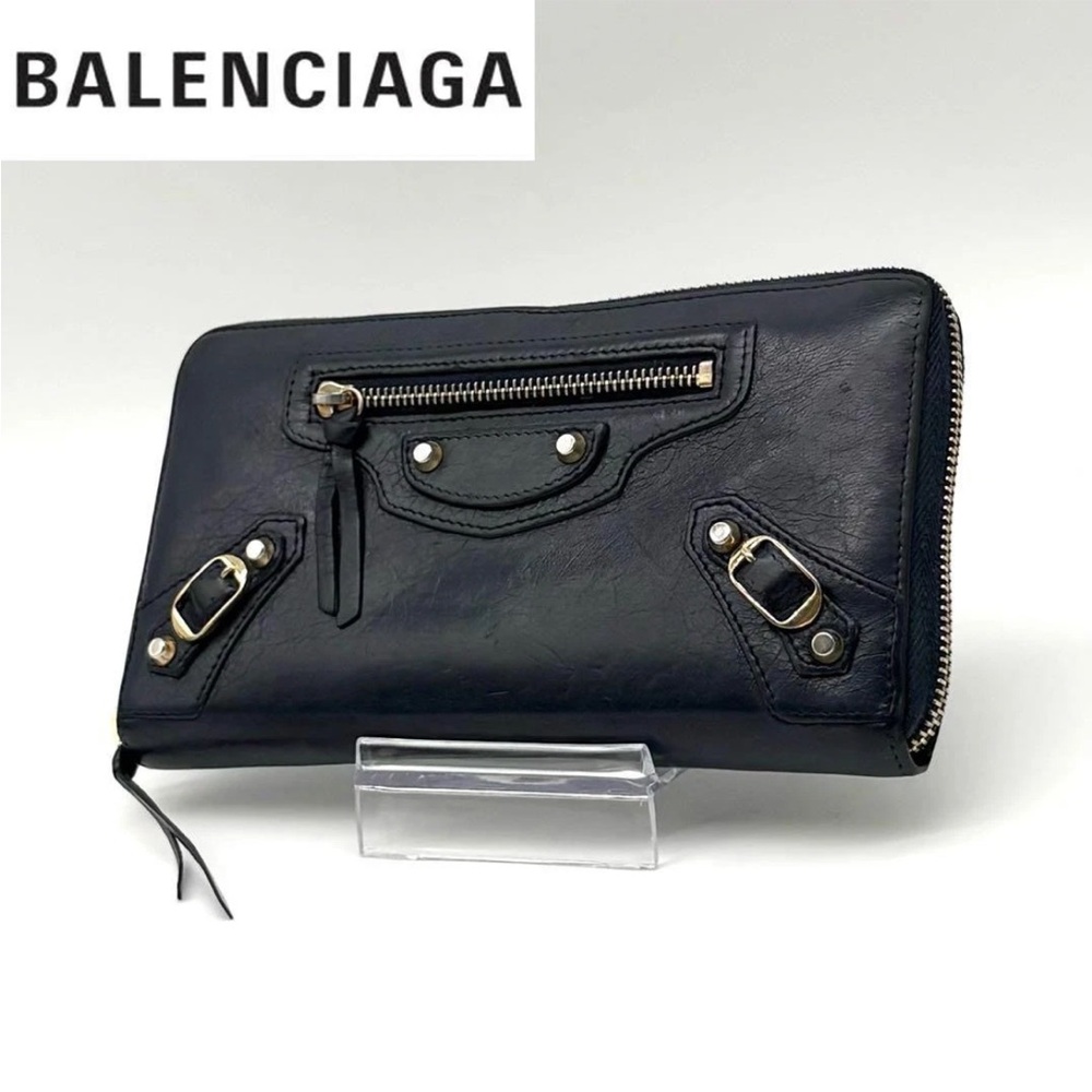 Balenciaga Navy Leather Zip Wallet